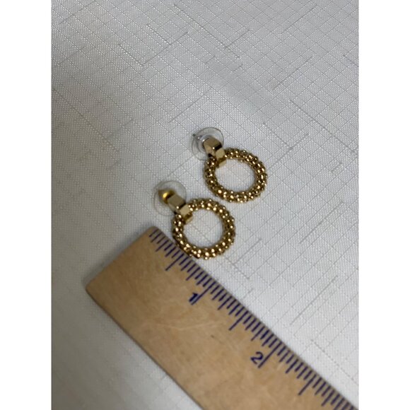 Gold-Tone Earrings Women's Jewelry Textured Round Stud Hoop Transparent Backs - Picture 3 of 3